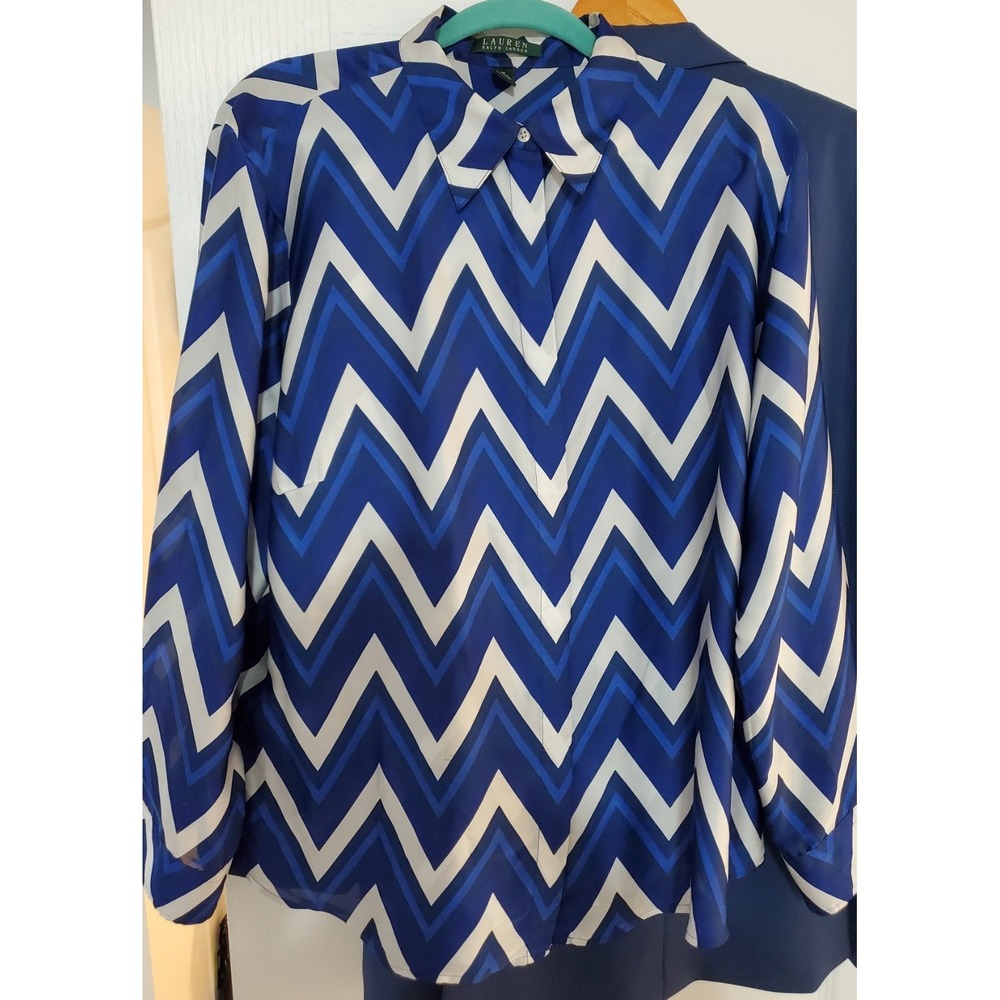 Lauren Ralph Lauren Women's Long Sleeve Chevron Stripe Blouse, Multi  Size 1X